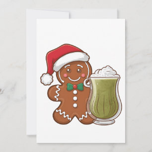 Gingerbread Man Holding Matcha Drink Christmas Holiday Card