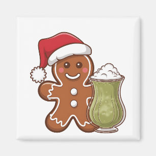 Gingerbread Man Holding Matcha Drink Christmas Magnet