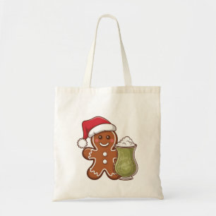 Gingerbread Man Holding Matcha Drink Christmas Tote Bag