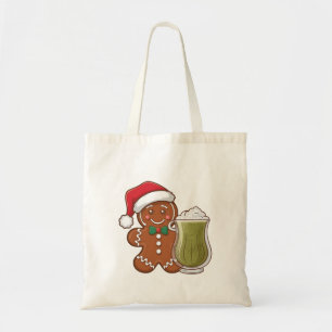 Gingerbread Man Holding Matcha Drink Christmas Tote Bag