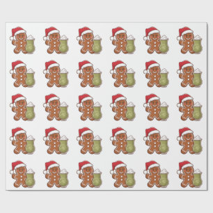 Gingerbread Man Holding Matcha Drink Christmas Wrapping Paper