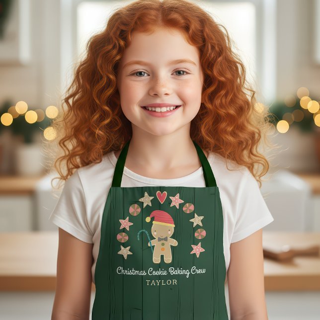 Gingerbread Man Holiday Baking Crew Green Wood  Apron (Creator Uploaded)