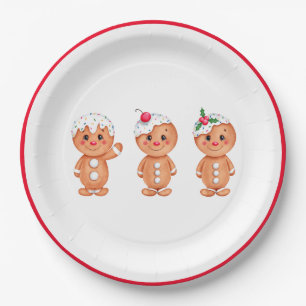 Gingerbread Man Holiday Festive Christmas Seasonal Paper Plate