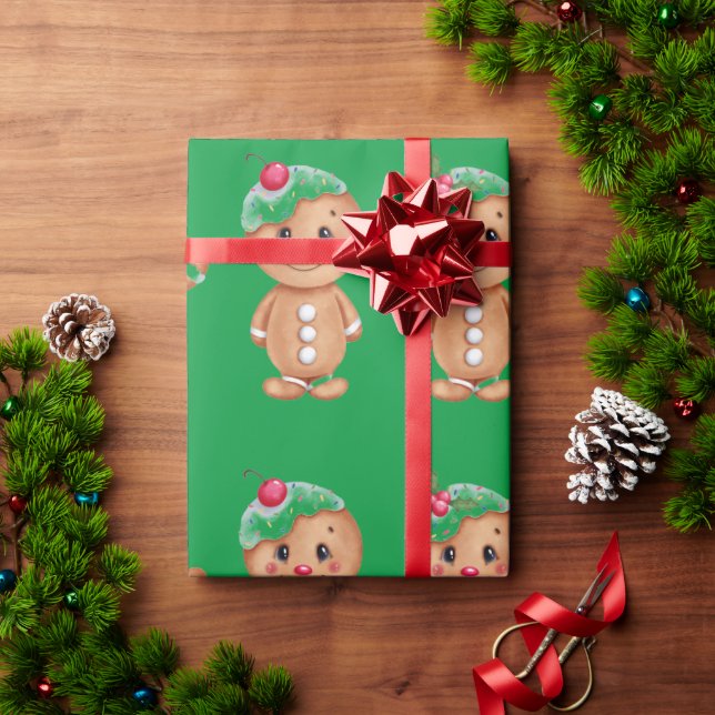 Gingerbread Man Holiday Festive Christmas Seasonal Wrapping Paper (Holiday Gift)