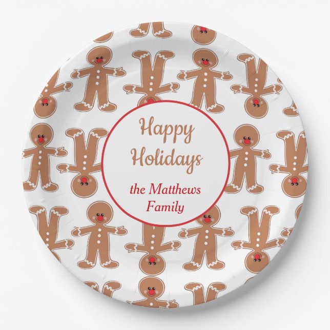 Gingerbread Man Holiday Paper Plate (Front)