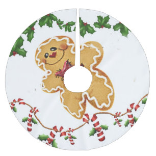 Gingerbread Man, Holly and Candy Cane  Tree Skirt