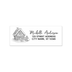 Gingerbread Man House Christmas Return Address Rubber Stamp