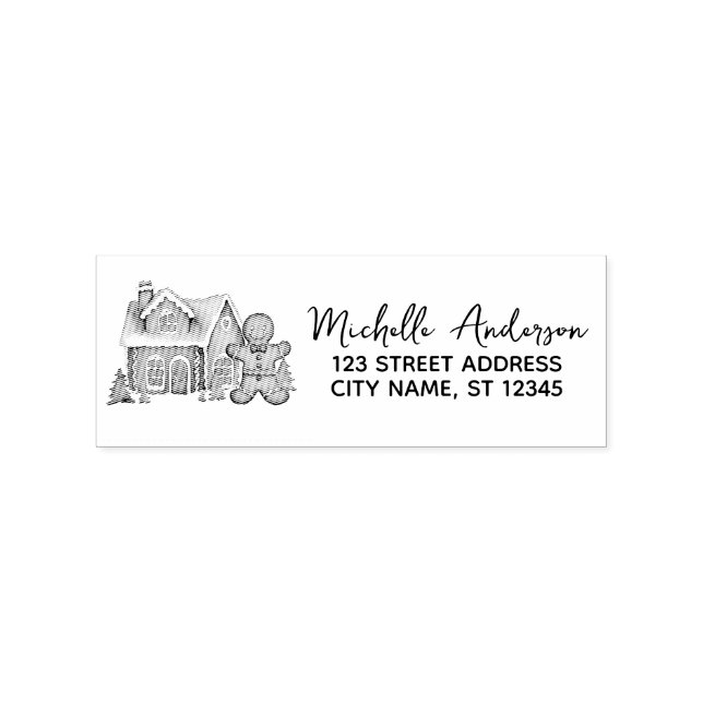 Gingerbread Man House  Christmas Return Address    Rubber Stamp (Imprint)