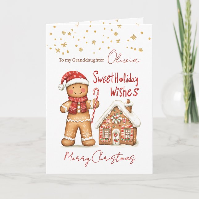 Gingerbread man House Granddaughter Christmas Holiday Card (Front)