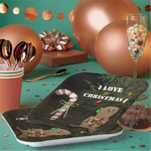 Gingerbread Man I Love Christmas Candy Cane Paper Plate