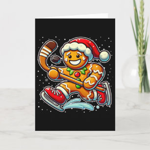 Gingerbread Man Ice Hockey Funny Christmas Santa S Card