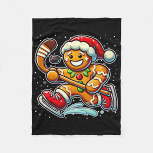 Gingerbread Man Ice Hockey Funny Christmas Santa S Fleece Blanket