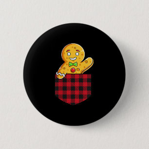 Gingerbread Man In Pocket Funny Christmas Cookie B 6 Cm Round Badge