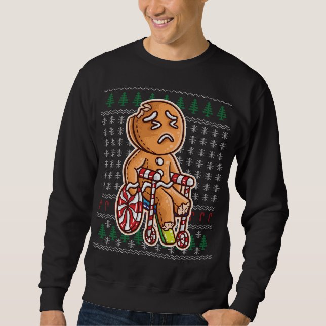 Gingerbread Man In Wheelchair Broken Leg Joke Cook Sweatshirt (Front)