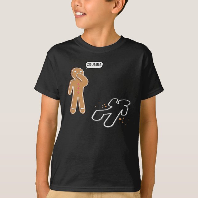 Gingerbread man Ironic Crime scene 'CRUMBS' T-Shirt (Front)