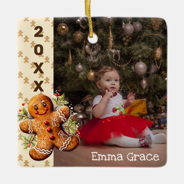 Gingerbread Man Kids Christmas Photo Ornament (Front)