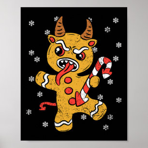 Gingerbread Man Krampus Christmas Pajama X-mas Can Poster
