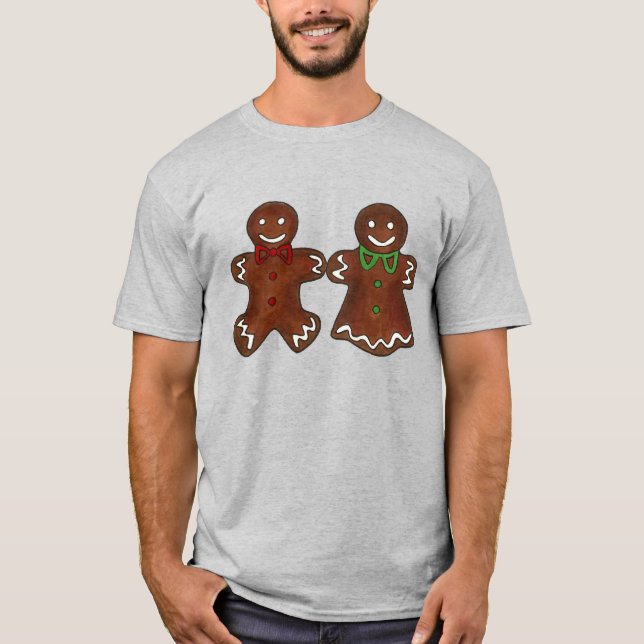 Gingerbread Man Lady Christmas Cookie Couple T-Shirt (Front)