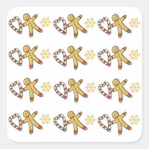 Gingerbread man love square sticker