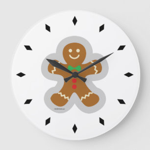 Gingerbread Man Making The Angel In The Snow Large Clock