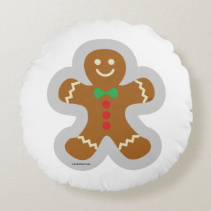 Gingerbread Man Making The Angel In The Snow Round Cushion
