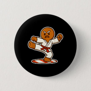 Gingerbread Man Martial Artist Christmas Taekwondo 6 Cm Round Badge