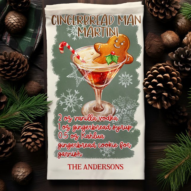 Gingerbread Man Martini Christmas Cocktail Recipe Tea Towel (Creator Uploaded)