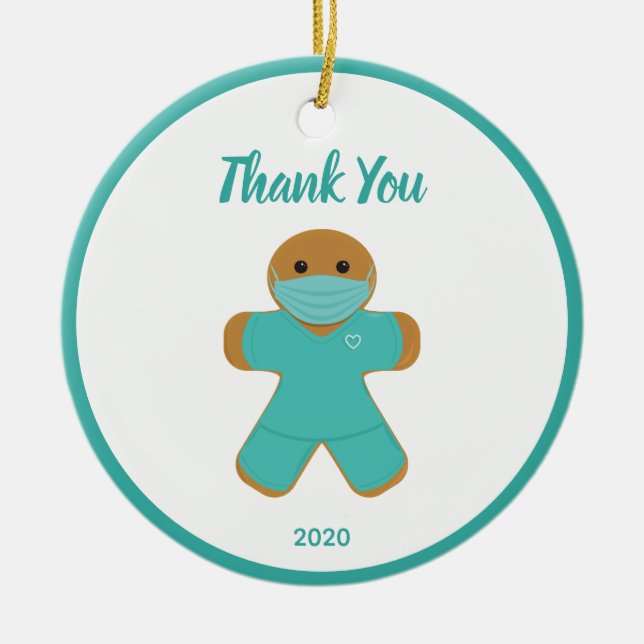 Gingerbread Man Medical Nurse Doctor Thank You Ceramic Ornament (Front)