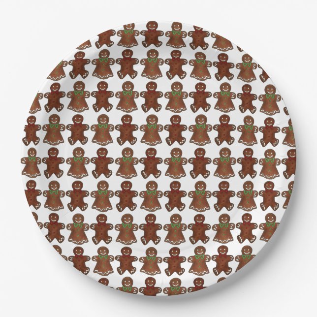 Gingerbread Man Men Lady Christmas Cookie Holiday  Paper Plate (Front)