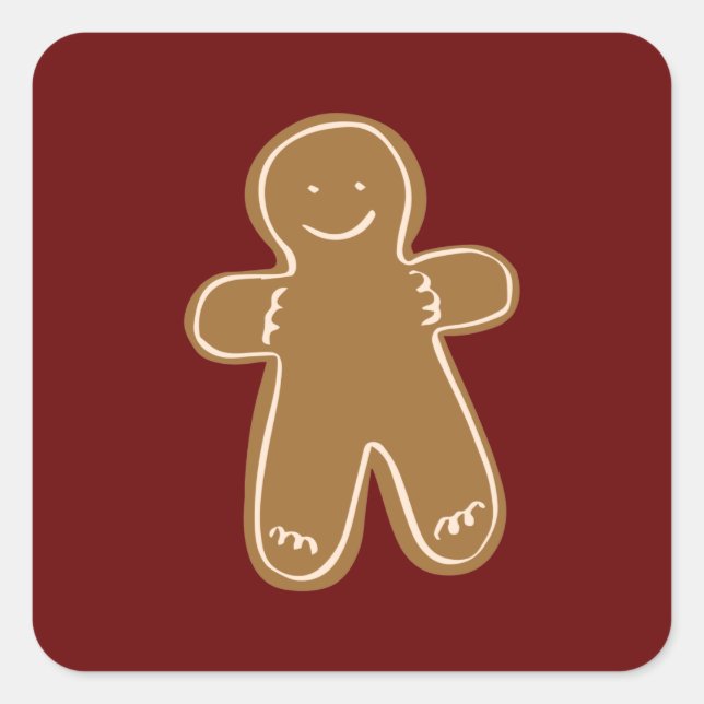Gingerbread Man Merry Christmas Holiday Festive Square Sticker (Front)