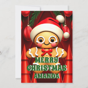 Gingerbread Man Merry Christmas Kids Photo  Holiday Card
