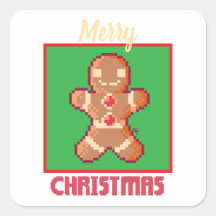 GingerBread Man, Merry Christmas pixel art Square Sticker
