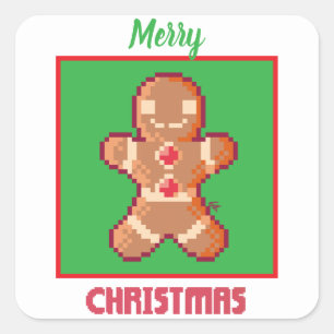 GingerBread Man, Merry Christmas pixel art Square Sticker