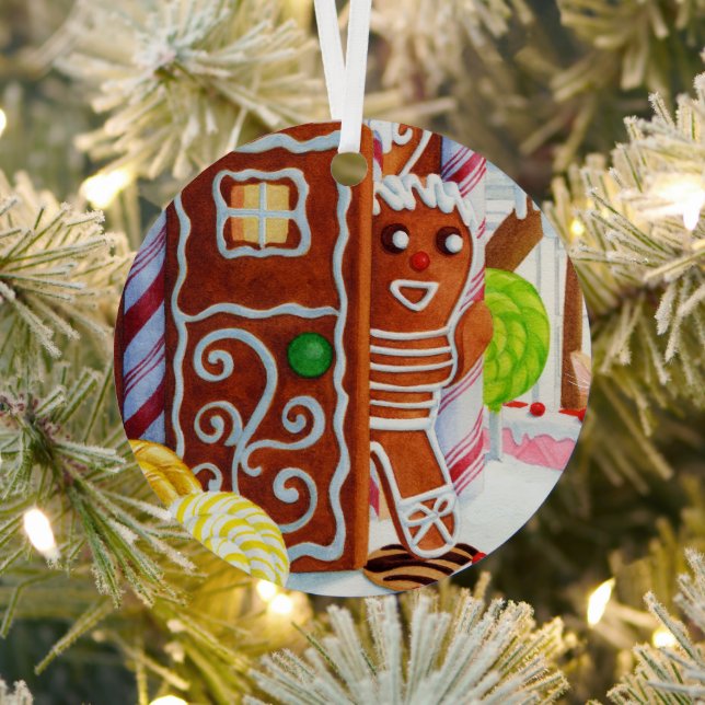 GINGERBREAD MAN Metal Circle Ornament (Insitu)
