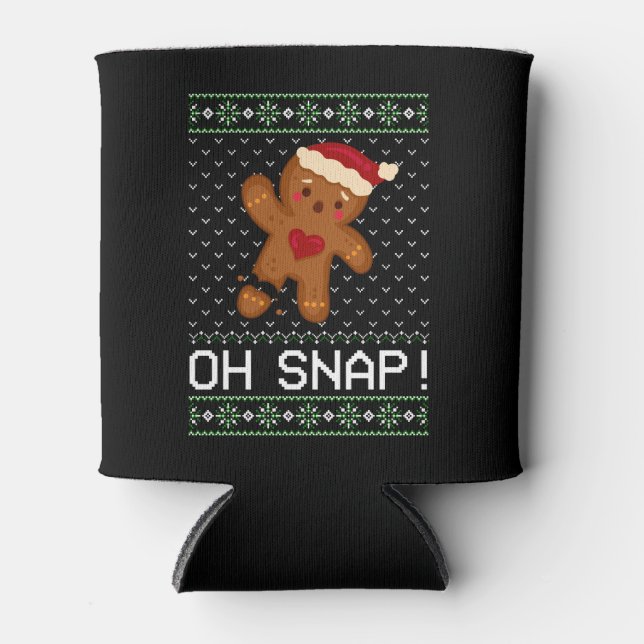 Gingerbread Man Oh Snap Christmas Can Cooler (Front)