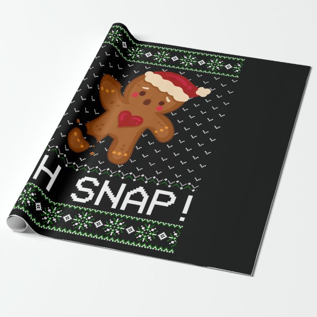 Gingerbread Man Oh Snap Christmas Wrapping Paper (Unrolled)