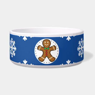 Gingerbread Man on Blue White Snowflakes Pattern