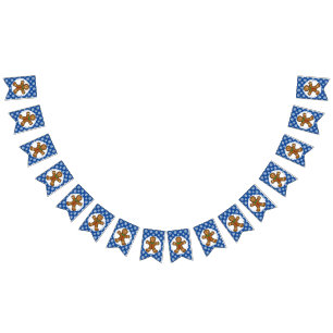Gingerbread Man on Blue White Snowflakes Pattern Bunting