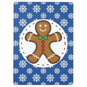 Gingerbread Man on Blue White Snowflakes Pattern Clipboard