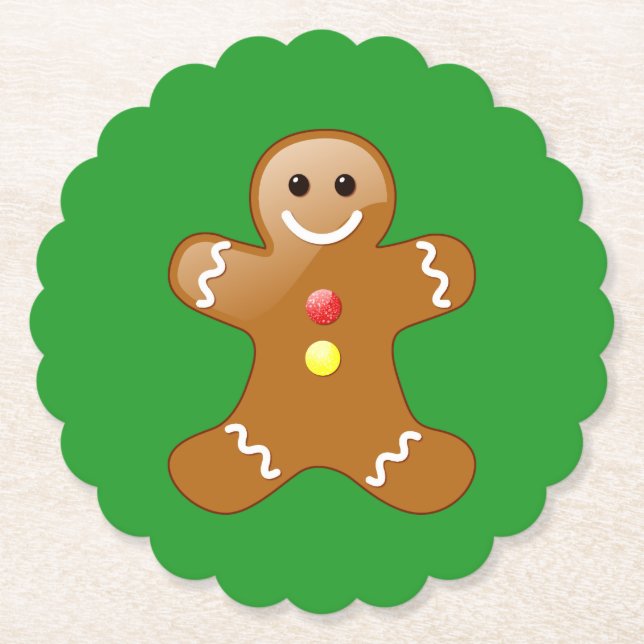 Gingerbread Man on Green Paper Coaster (Front)