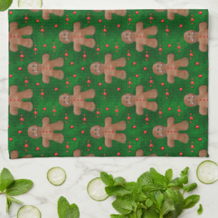 Gingerbread Man on Green Tea Towel