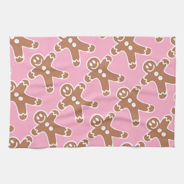 Gingerbread Man on Pink Tea Towel (Horizontal)