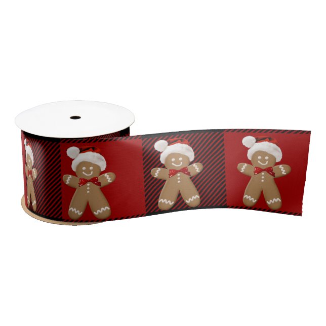 Gingerbread Man on Plaid Satin Ribbon (Spool)