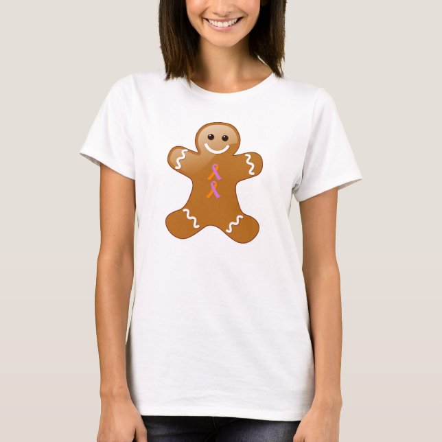 Gingerbread Man Orchid & Orange Awareness Ribbons T-Shirt (Front)