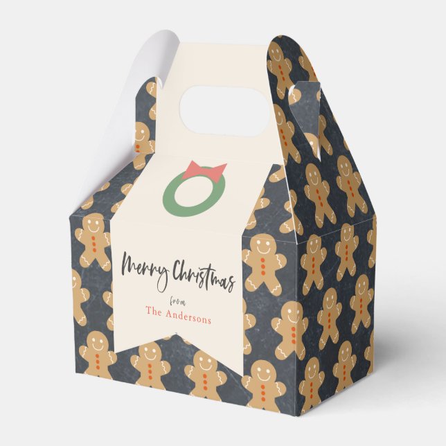 Gingerbread Man Pattern Chalkboard Holiday Favour Box (Front Side)