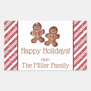 Gingerbread Man Personalized Holiday Rectangular Sticker