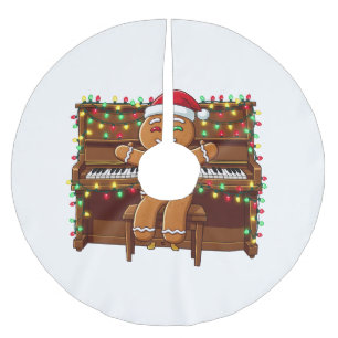 Gingerbread Man Piano Player Funny Holiday Xmas Brushed Polyester Tree Skirt