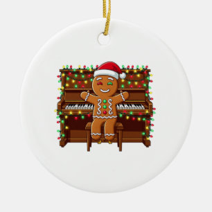 Gingerbread Man Piano Player Funny Holiday Xmas Ceramic Ornament
