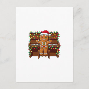 Gingerbread Man Piano Player Funny Holiday Xmas Postcard