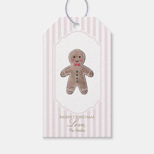 Gingerbread Man Pink Christmas Gift Tag (Front)